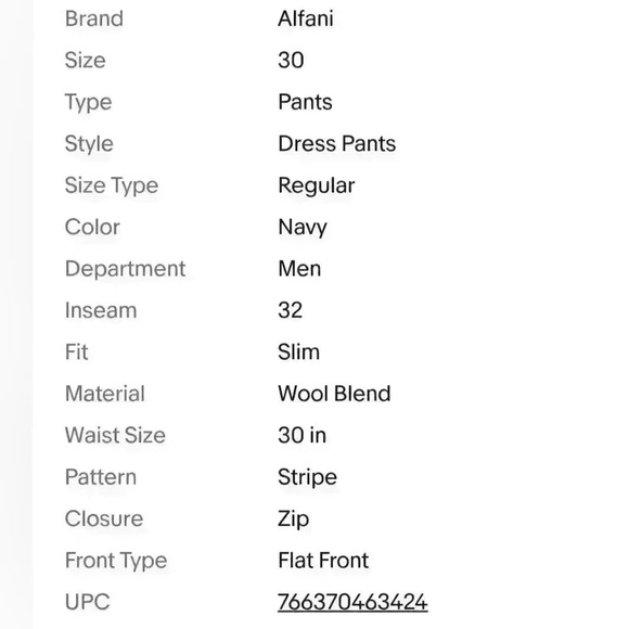 Men's Alfani Slim Fit Navy Stripe Stretch Fabric Flat Front Sz 30X32 $135.00 - Picture 9 of 9